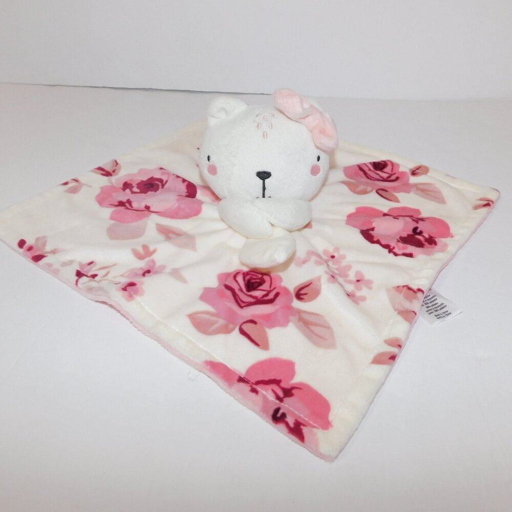 Modern Moments Gerber Floral Rose Bear Cat Security Blanket Pink White Baby
